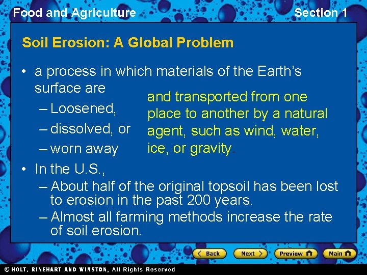 Food and Agriculture Section 1 Soil Erosion: A Global Problem • a process in