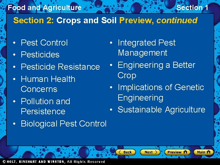 Food and Agriculture Section 1 Section 2: Crops and Soil Preview, continued • Pest