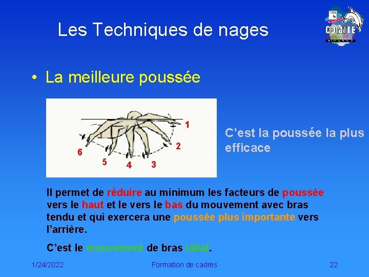 Les Techniques de nages • La meilleure poussée 1 6 2 5 4 C’est