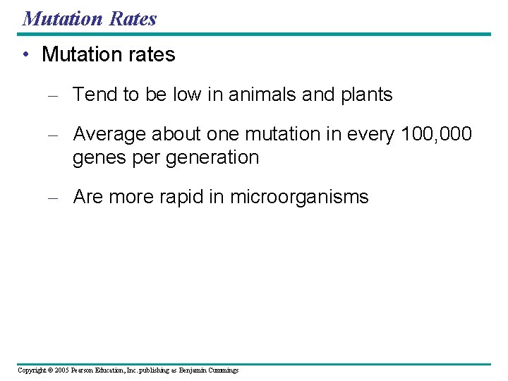 Mutation Rates • Mutation rates – Tend to be low in animals and plants