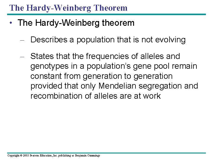 The Hardy-Weinberg Theorem • The Hardy-Weinberg theorem – Describes a population that is not