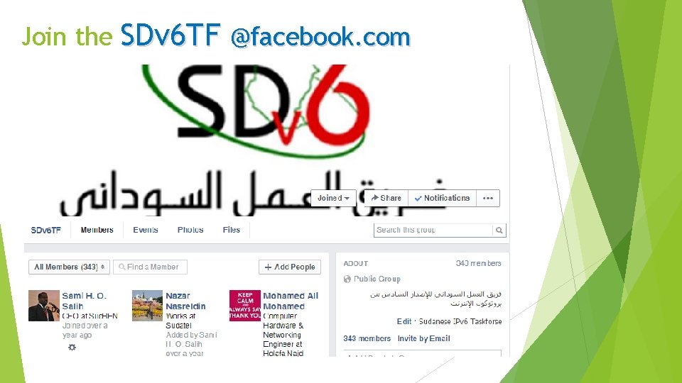 Join the SDv 6 TF @facebook. com 