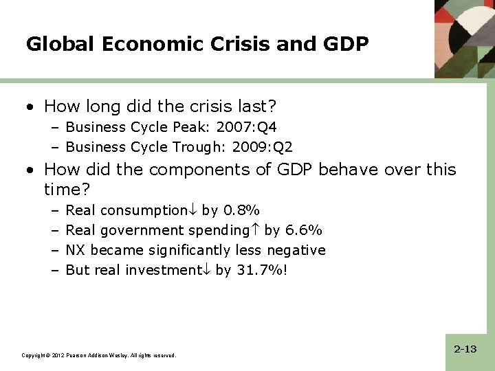 Global Economic Crisis and GDP • How long did the crisis last? – Business