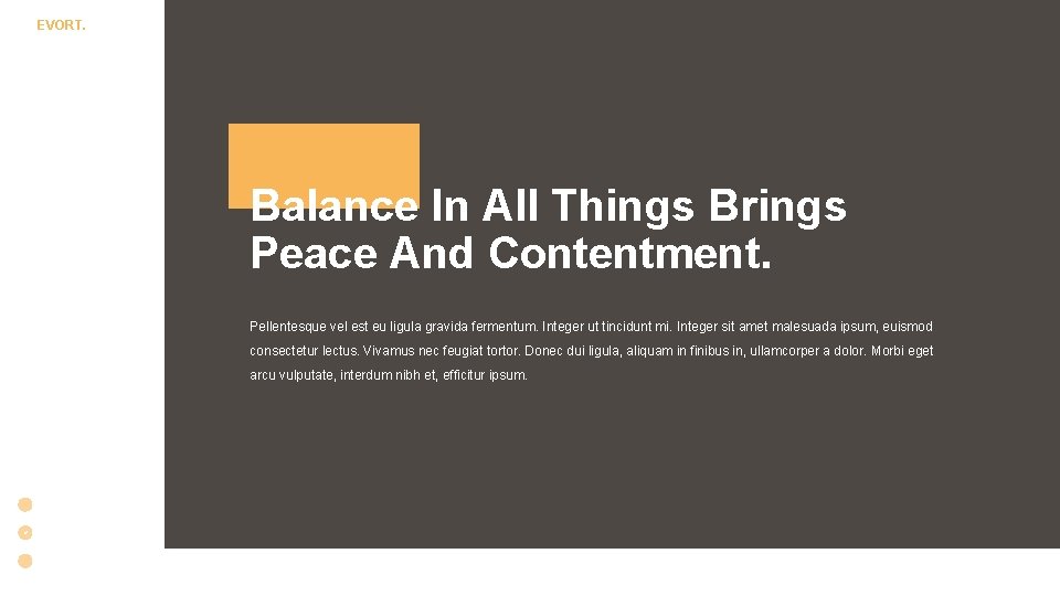 EVORT. Balance In All Things Brings Peace And Contentment. Pellentesque vel est eu ligula