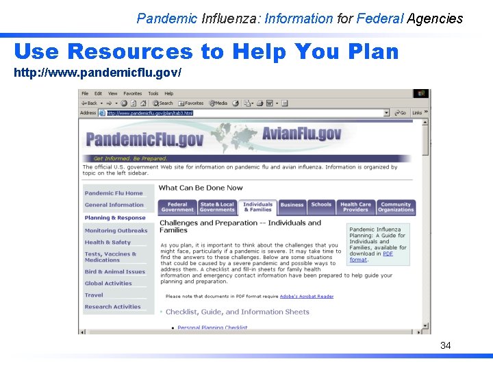 Pandemic Influenza: Information for Federal Agencies Use Resources to Help You Plan http: //www.