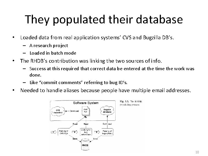 They populated their database • Loaded data from real application systems’ CVS and Bugzilla