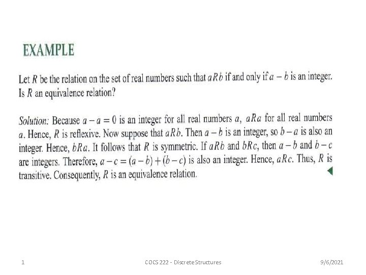 1 COCS 222 - Discrete Structures 9/6/2021 