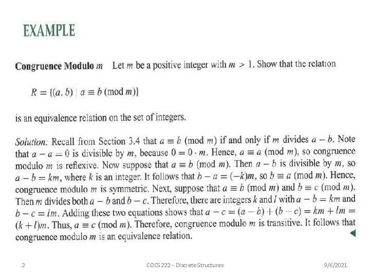 2 COCS 222 - Discrete Structures 9/6/2021 