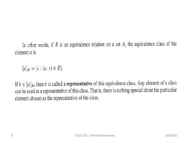 5 COCS 222 - Discrete Structures 9/6/2021 