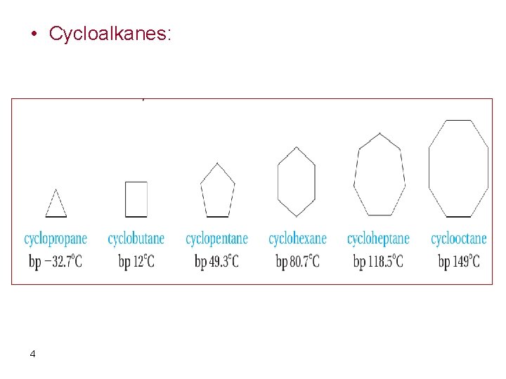  • Cycloalkanes: 4 