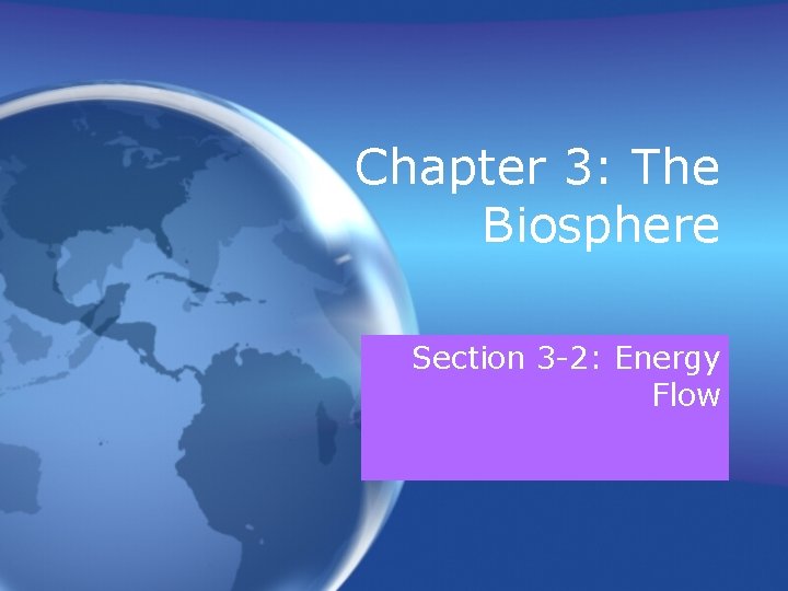 Chapter 3: The Biosphere Section 3 -2: Energy Flow 