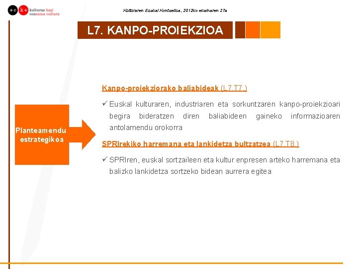 Kulturaren Euskal Kontseilua, 2012 ko ekainaren 27 a L 7. KANPO-PROIEKZIOA Kanpo-proiekziorako baliabideak (L