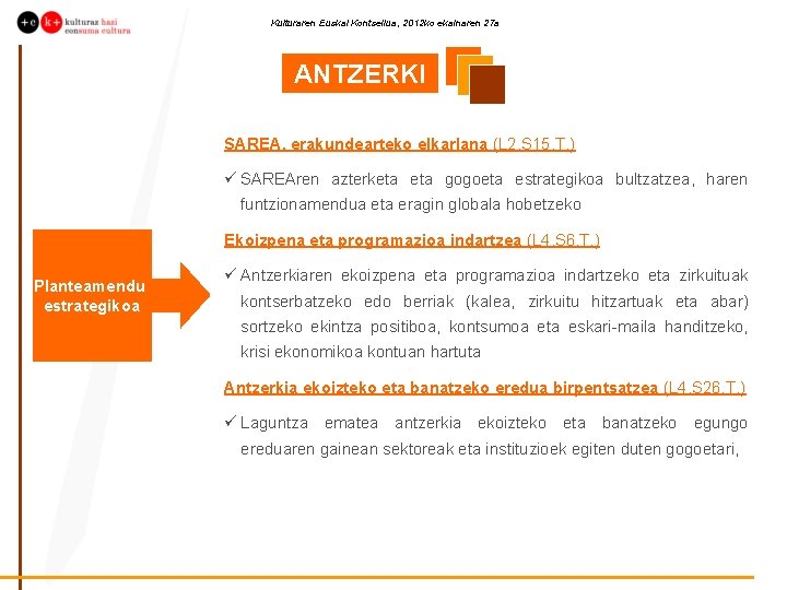 Kulturaren Euskal Kontseilua, 2012 ko ekainaren 27 a ANTZERKI A SAREA, erakundearteko elkarlana (L