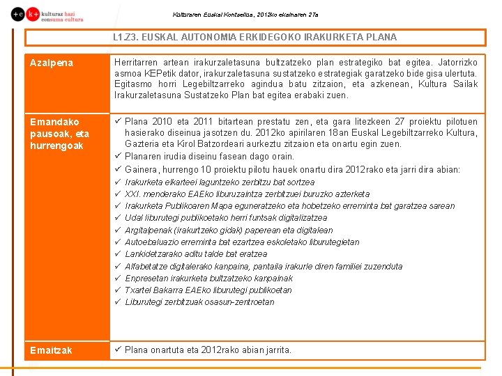 Kulturaren Euskal Kontseilua, 2012 ko ekainaren 27 a L 1. Z 3. EUSKAL AUTONOMIA