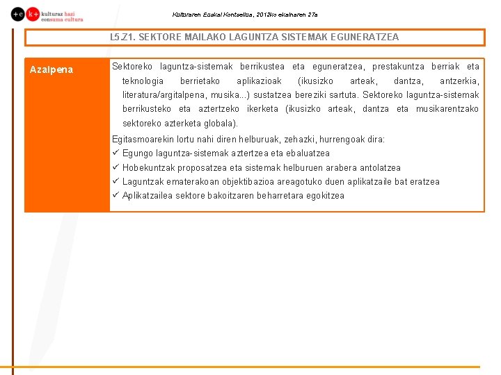 Kulturaren Euskal Kontseilua, 2012 ko ekainaren 27 a L 5. Z 1. SEKTORE MAILAKO