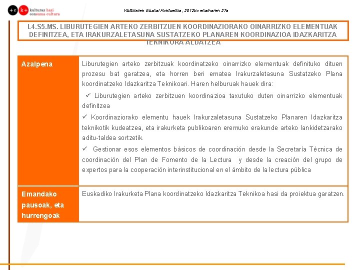 Kulturaren Euskal Kontseilua, 2012 ko ekainaren 27 a L 4. S 5. MS. LIBURUTEGIEN