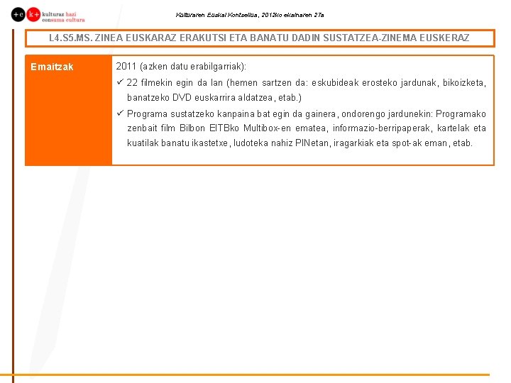 Kulturaren Euskal Kontseilua, 2012 ko ekainaren 27 a L 4. S 5. MS. ZINEA