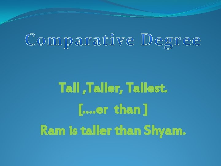 Tall , Taller, Tallest. […. er than ] Ram is taller than Shyam. 