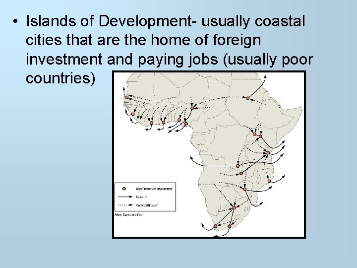  • Islands of Development- usually coastal cities that are the home of foreign