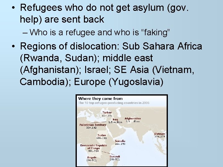  • Refugees who do not get asylum (gov. help) are sent back –