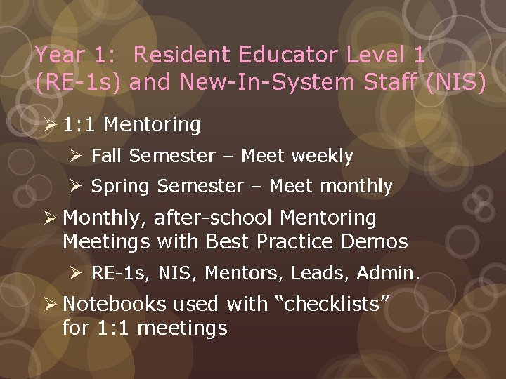 Year 1: Resident Educator Level 1 (RE-1 s) and New-In-System Staff (NIS) Ø 1: