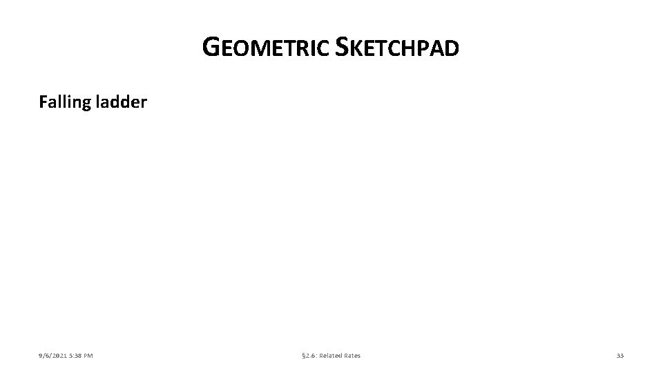 GEOMETRIC SKETCHPAD Falling ladder 9/6/2021 5: 38 PM § 2. 6: Related Rates 33