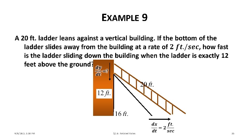 EXAMPLE 9 9/6/2021 5: 38 PM § 2. 6: Related Rates 35 