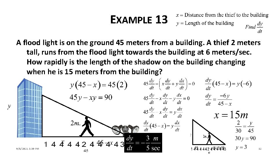 EXAMPLE 13 A flood light is on the ground 45 meters from a building.