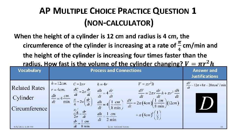 AP MULTIPLE CHOICE PRACTICE QUESTION 1 (NON-CALCULATOR) Vocabulary 9/6/2021 5: 39 PM Process and