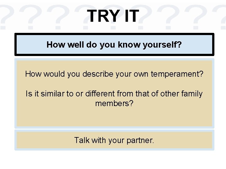 How well do you know yourself? How would you describe your own temperament? Is