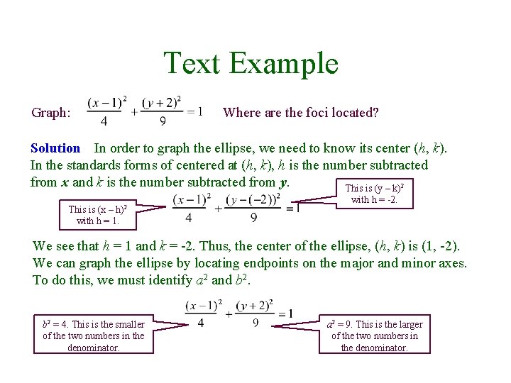 Text Example Graph: Where are the foci located? Solution In order to graph the