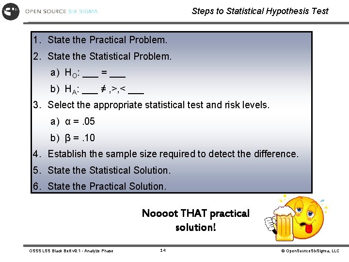 Steps to Statistical Hypothesis Test 1. State the Practical Problem. 2. State the Statistical