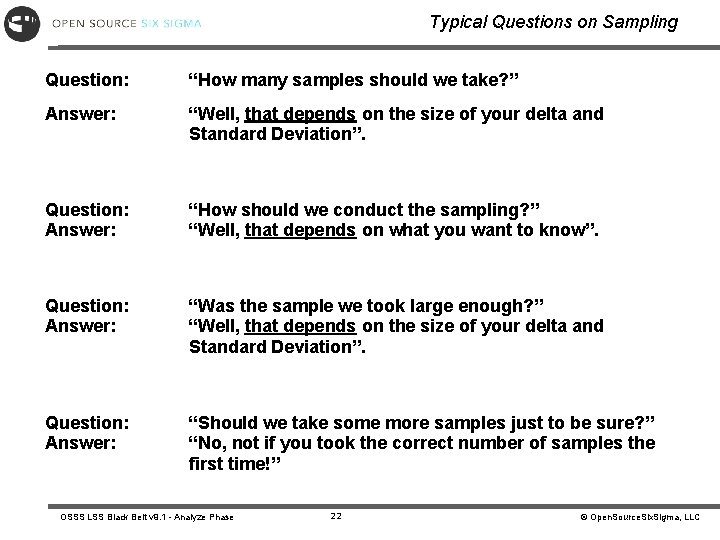 Typical Questions on Sampling Question: “How many samples should we take? ” Answer: “Well,