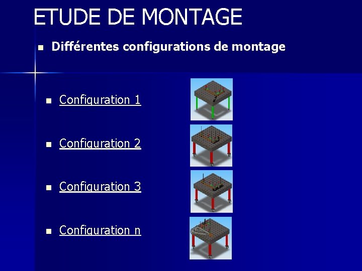 ETUDE DE MONTAGE n Différentes configurations de montage n Configuration 1 n Configuration 2