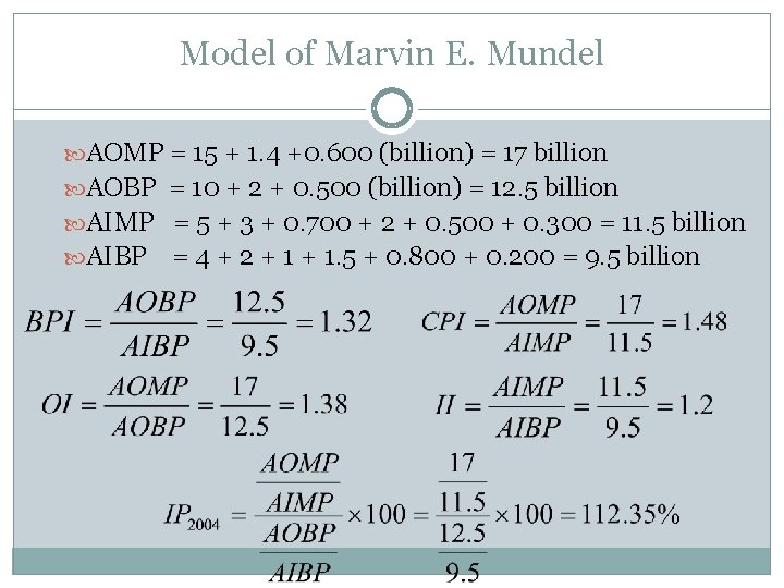 Model of Marvin E. Mundel AOMP = 15 + 1. 4 +0. 600 (billion)