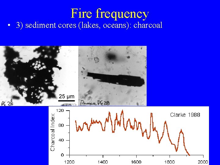 Fire frequency • 3) sediment cores (lakes, oceans): charcoal 