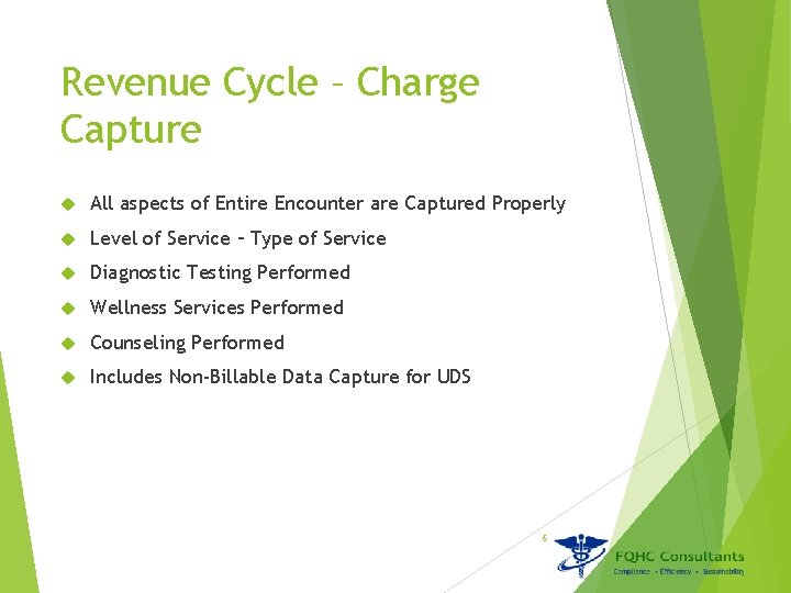 Revenue Cycle – Charge Capture All aspects of Entire Encounter are Captured Properly Level