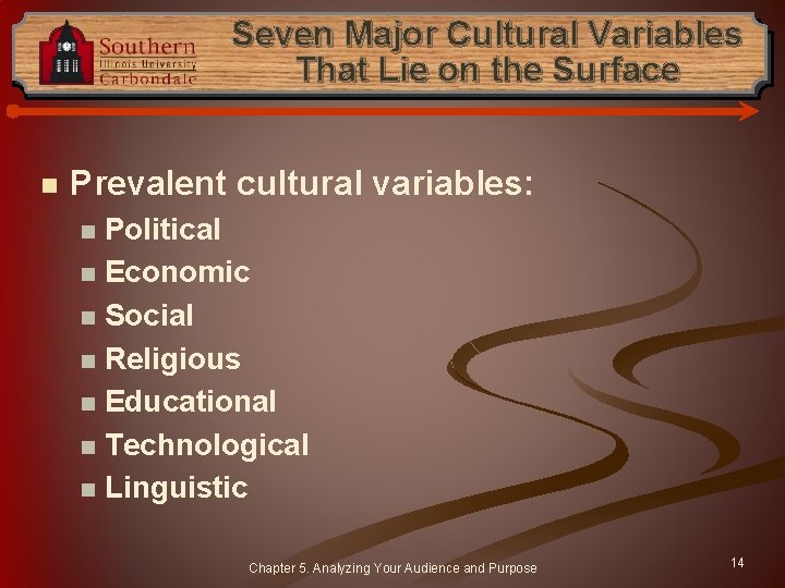 Seven Major Cultural Variables That Lie on the Surface n Prevalent cultural variables: Political
