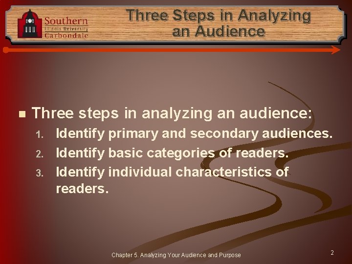 Three Steps in Analyzing an Audience n Three steps in analyzing an audience: 1.