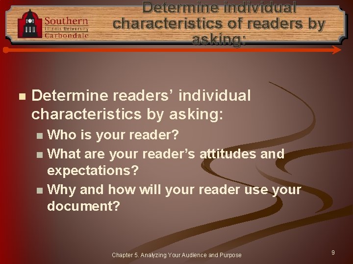 Determine individual characteristics of readers by asking: n Determine readers’ individual characteristics by asking: