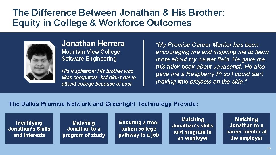 The Difference Between Jonathan & His Brother: Equity in College & Workforce Outcomes Jonathan