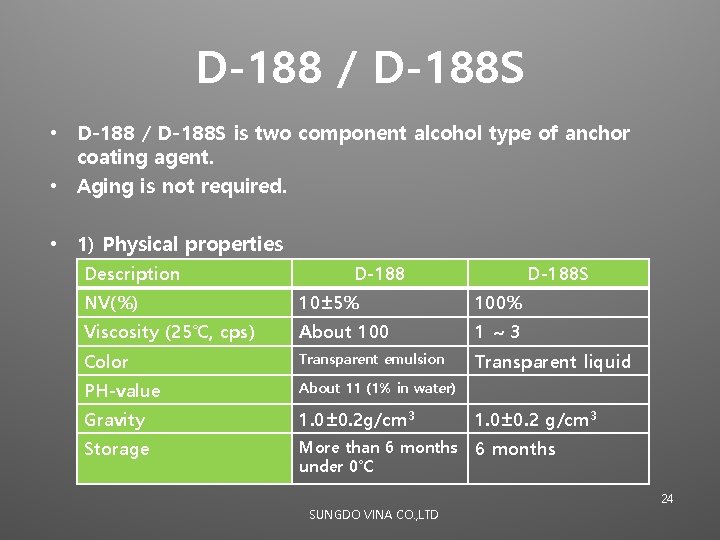 D-188 / D-188 S • D-188 / D-188 S is two component alcohol type