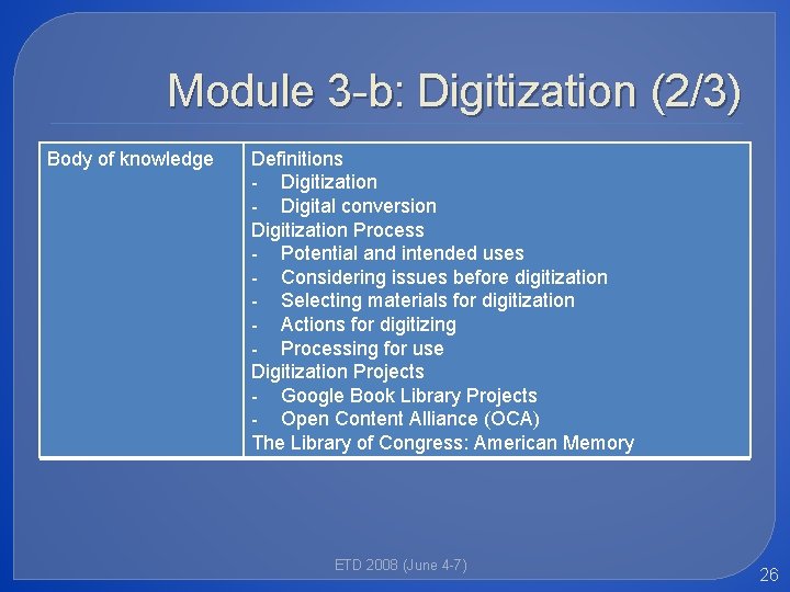 Module 3 -b: Digitization (2/3) Body of knowledge Definitions - Digitization - Digital conversion