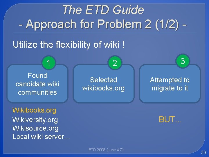 The ETD Guide - Approach for Problem 2 (1/2) Utilize the flexibility of wiki