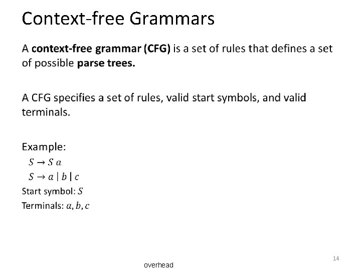 Context-free Grammars • overhead 14 