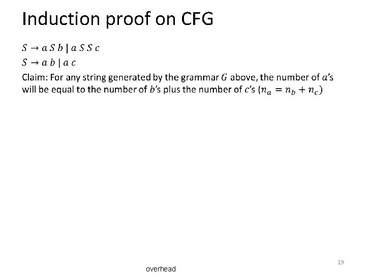 Induction proof on CFG • overhead 19 