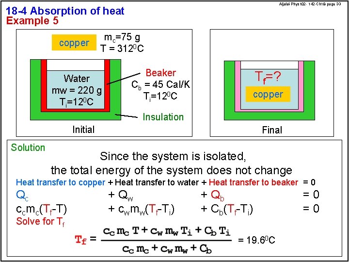 Aljalal-Phys 102 - 142 -Ch 18 -page 33 18 -4 Absorption of heat Example