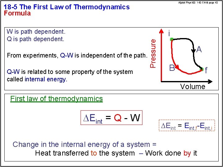 Aljalal-Phys 102 - 142 -Ch 18 -page 42 18 -5 The First Law of