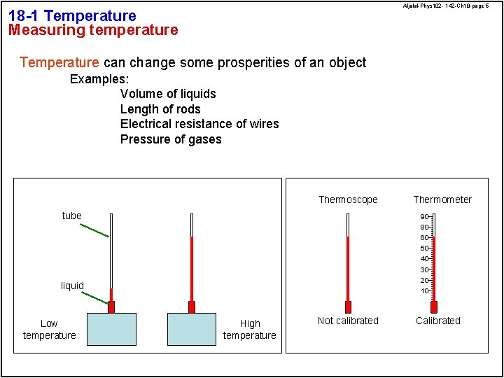 Aljalal-Phys 102 - 142 -Ch 18 -page 5 18 -1 Temperature Measuring temperature Temperature
