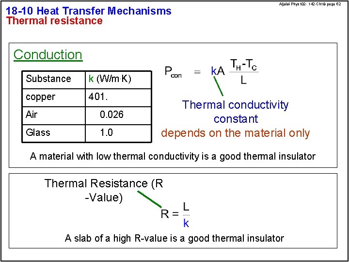 18 -10 Heat Transfer Mechanisms Thermal resistance Aljalal-Phys 102 - 142 -Ch 18 -page